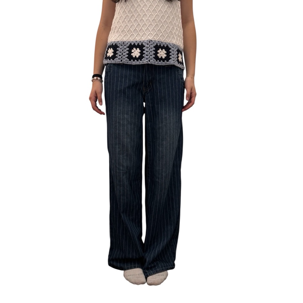 Corey Striped low rise Edikted Blue Flare Wide Leg Jeans